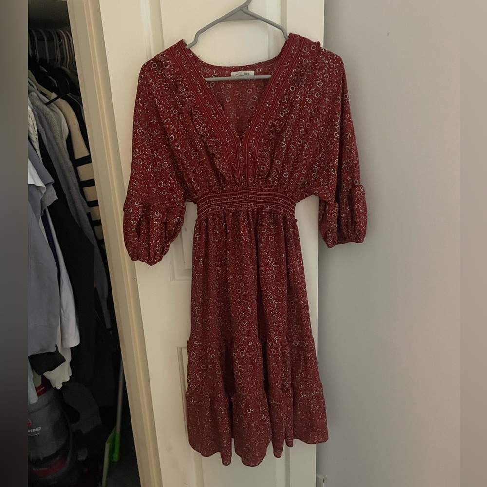 Boohoo dress with floral detailing, great fall dress